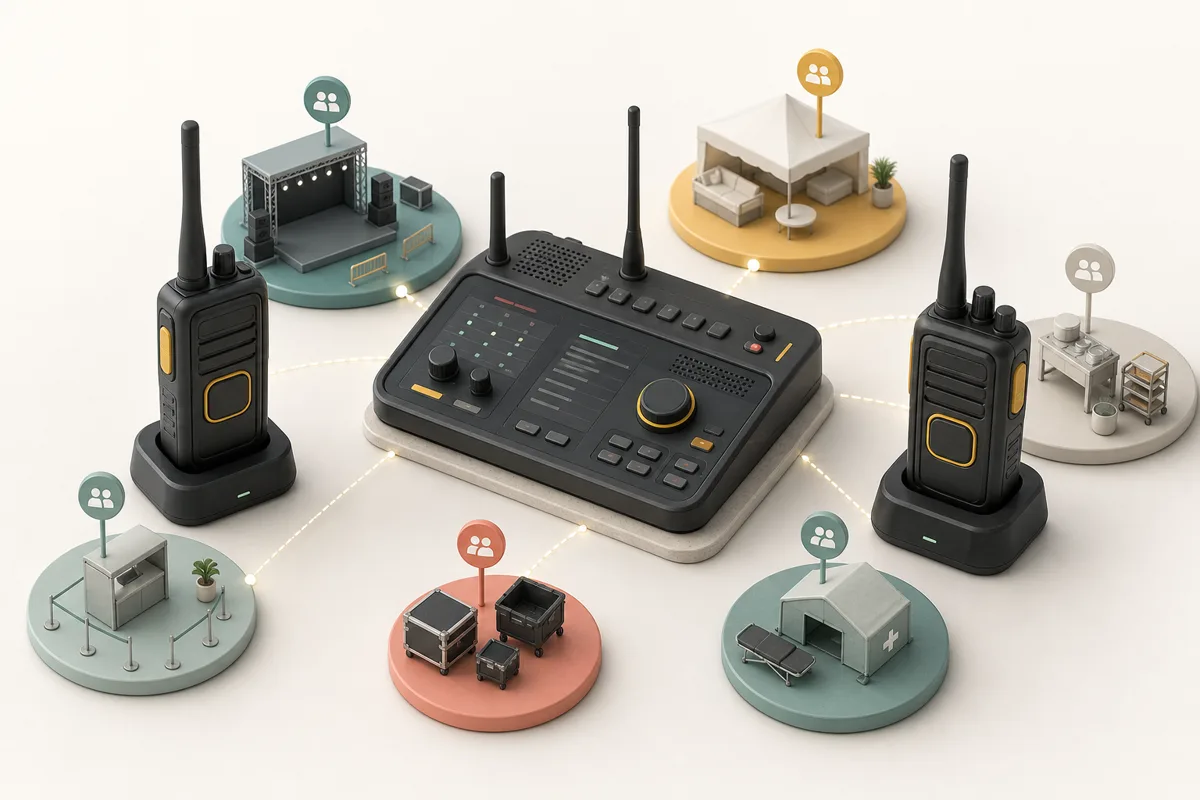 Maquette van portofoons en een centrale event-dispatcher